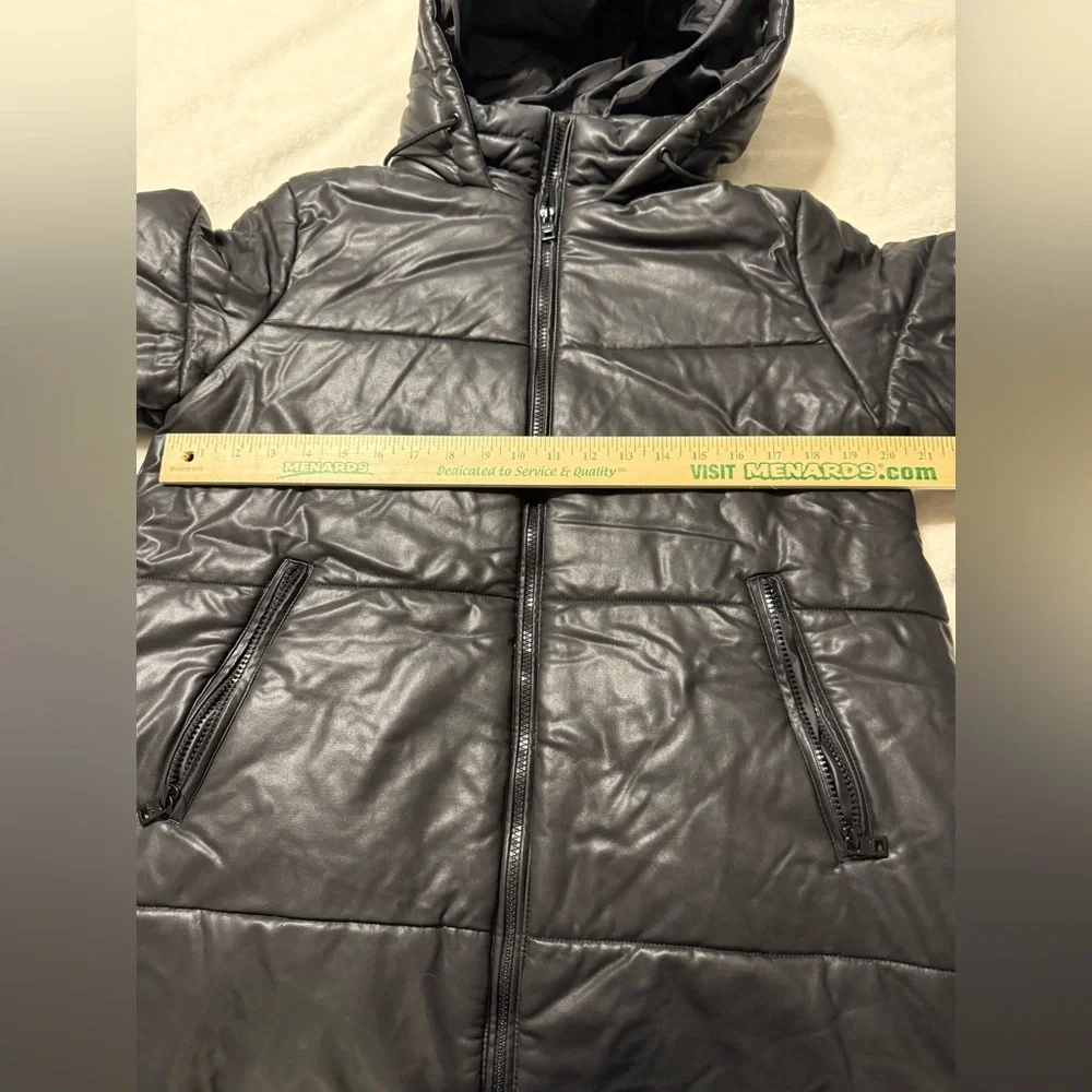 Marc by Marc Jacobs Faux Leather Puffer Jacket Mid Length Size Medium Black